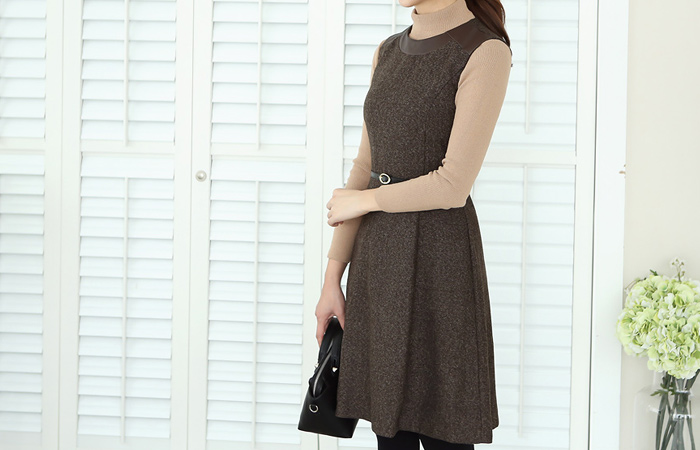 Herringbone Leather Flare One Piece