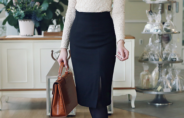 teuim simple Wool Midi Skirt