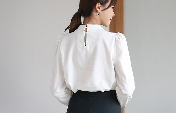 Diagonal pleats Cotton Blouse