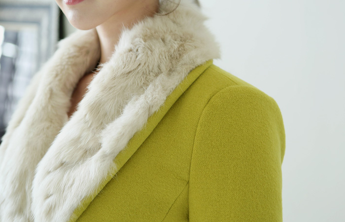 Color Rabbit fur collar quilted jacket