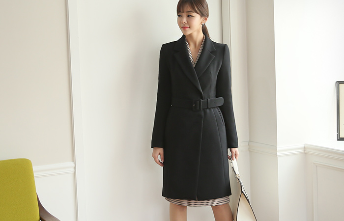 Modern Belted Slim Long Jacket