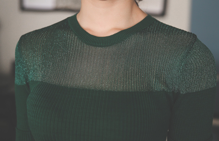 Metal Sleeve Knit See-through look