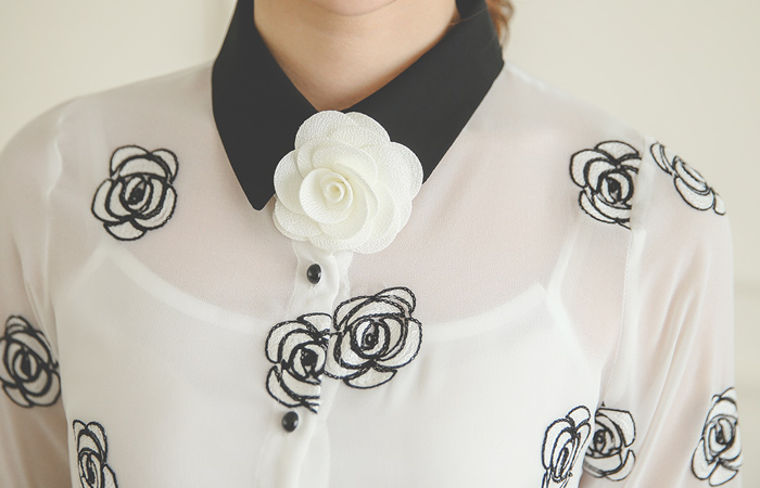 Rose Embroidery See-through look Blouse (brooch)