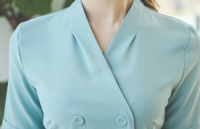 Dot Ruched V-neck button One Piece