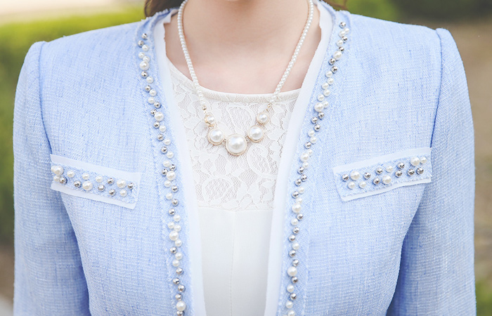 Pearl beading linen Tweed Jacket