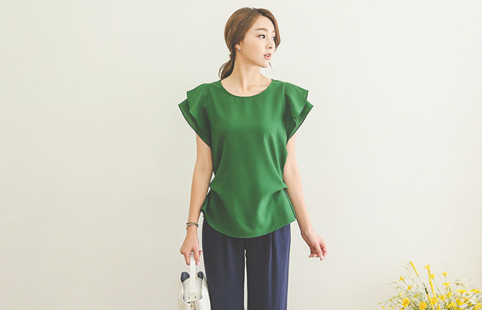 Dual Long blouse Ruched cap sleeves