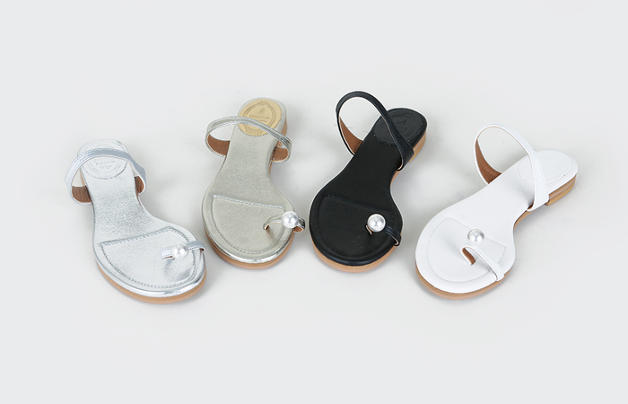 pearl & cubic Cowhide flip flops Slippers