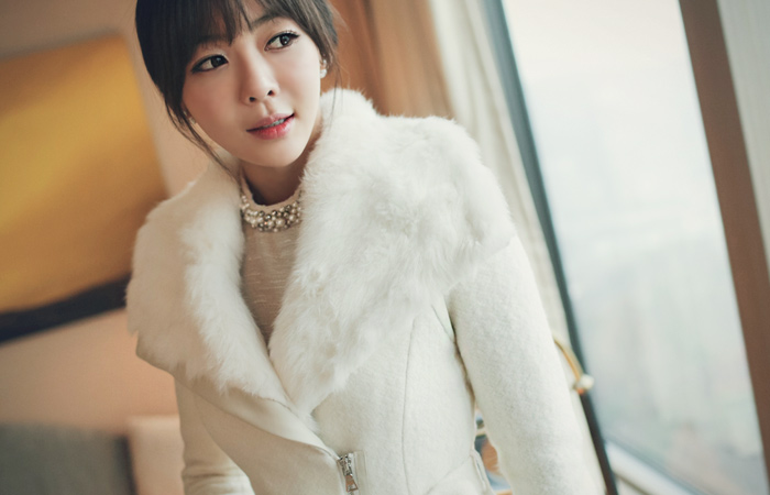 Real Rabbit fur collar Wing Terry Wool Coat