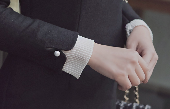 Pleated sleeves slit Wool One Piece