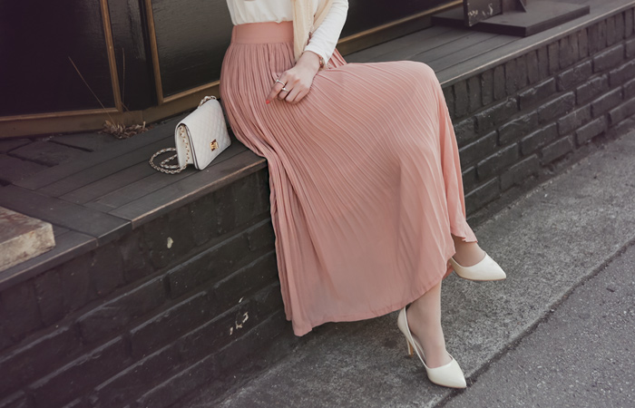 Berry Chiffon Pleats Rong skirt