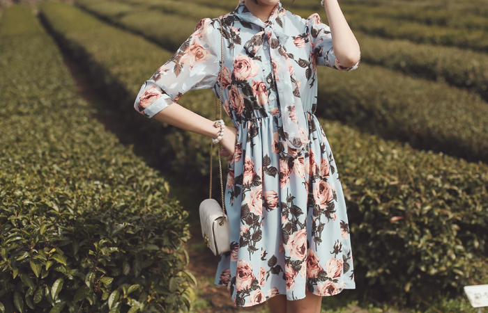 Chiffon One Piece rose ribbon tie