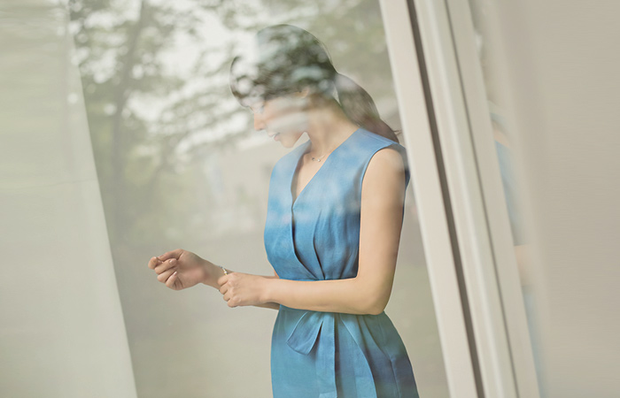 MIDI volume Linen Wrap One Piece