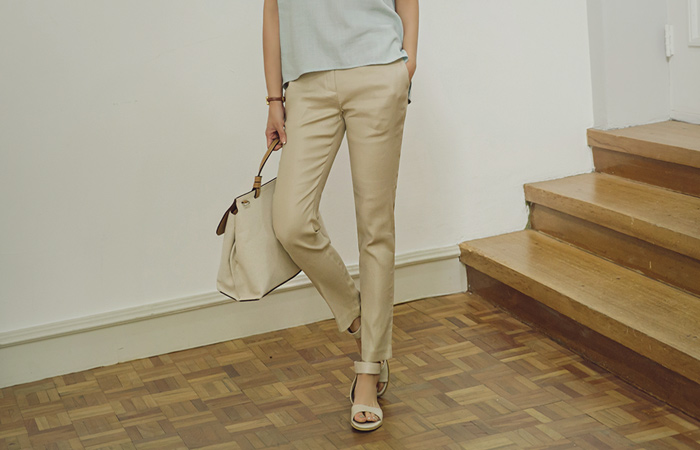 Date of simple pit Linen Pants