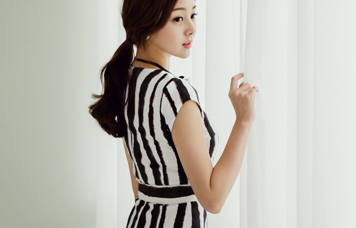 Cap Sleeve Stripe One Piece