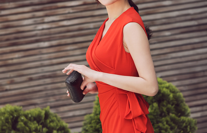 Ruched wrap bowknot One Piece (Sleeveless)