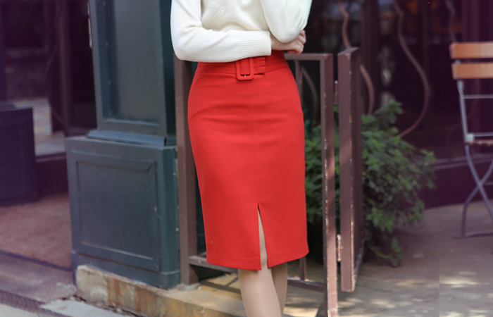 Pin tuck belt apteuim Midi Skirt
