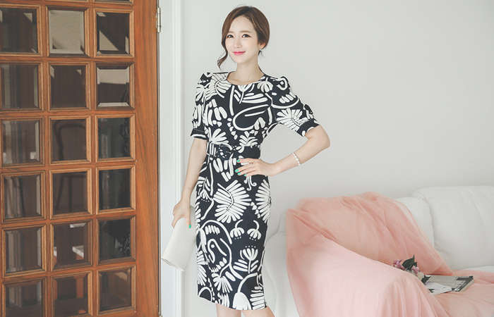 two tone Flower Linen Slim One Piece