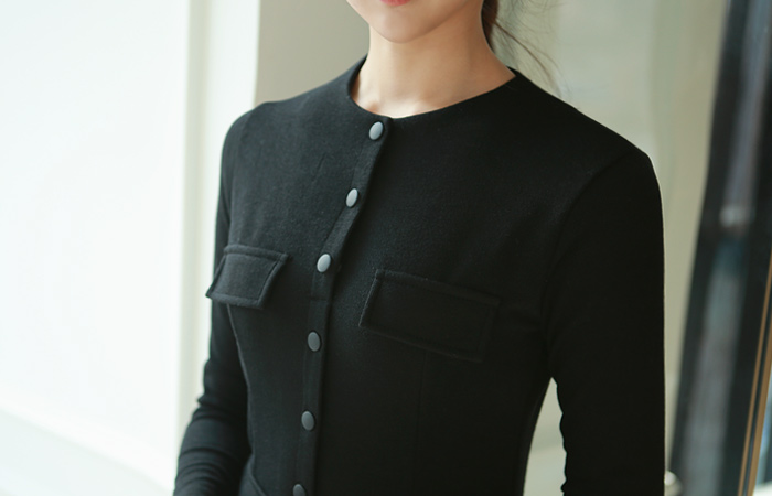 Button Cotton span mini dress