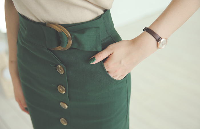 Lauren Button Cotton span Skirt