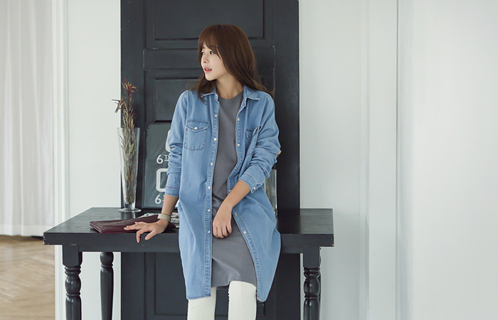 Basic Dress Long Denim Shirt