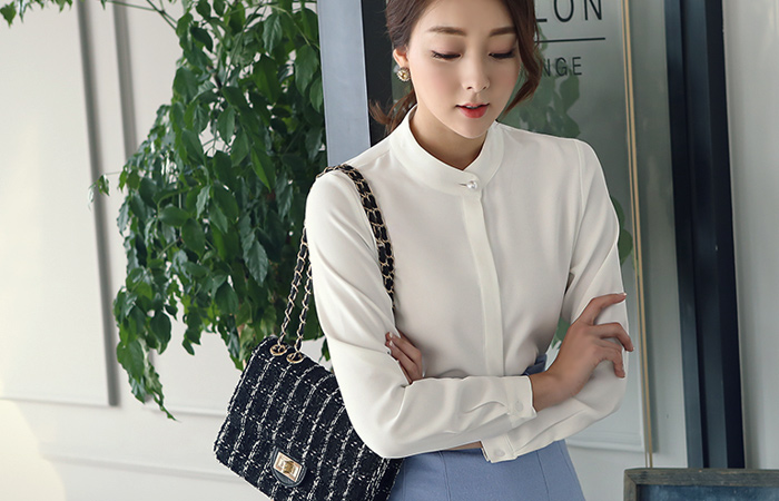 China Pearl Button Neck Blouse