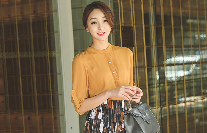 Pearl Button Henry Neck Blouse