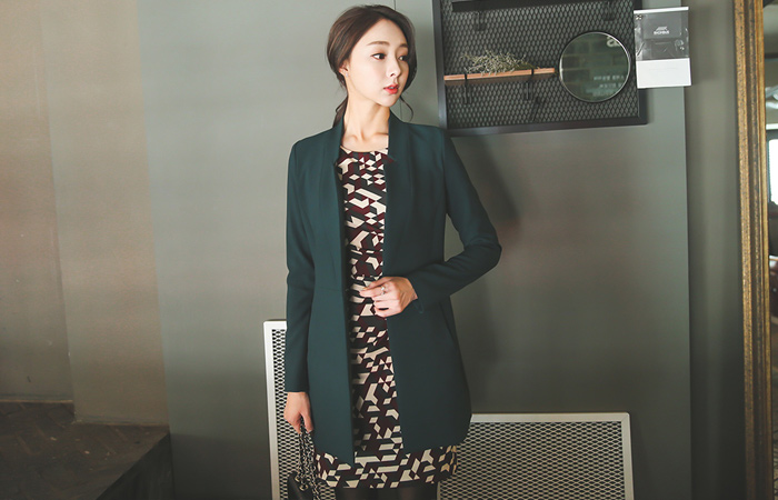 No collar Span slit Long Jacket