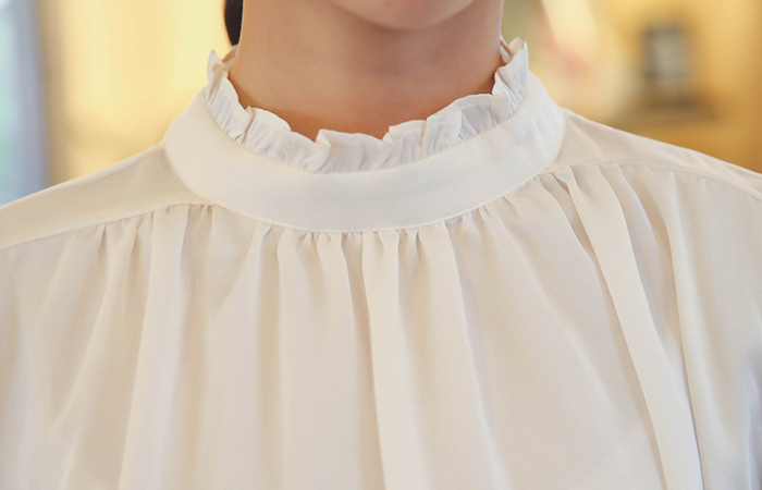 Silky Satin Ruffle Neck Blouse