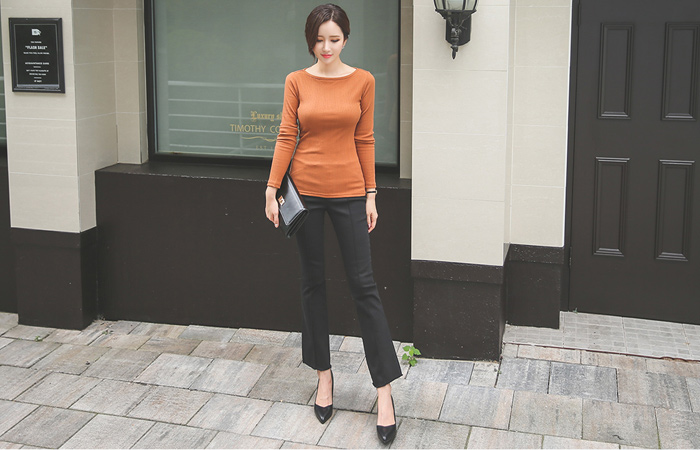 Boot cut napping pants cut banding