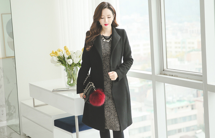 Stick belt wool coat Slim double