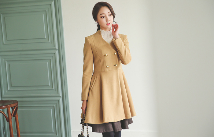 Sweet Heart gold buttons Flare Coat