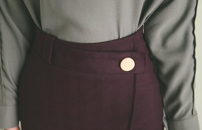 Formal Gold Herringbone Button wrap skirt