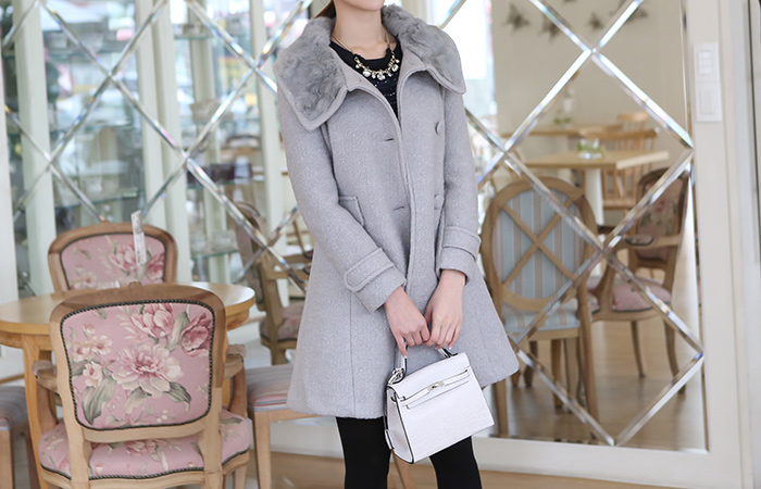 Aline Marion fur collar wool coat