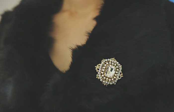 Handicraft Flower&골드큐빅 Brooch(2SET)