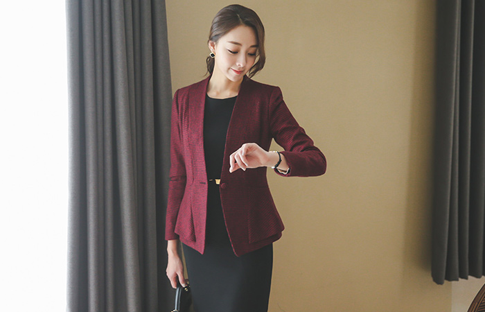Classic Check Wool Jacket Plum page