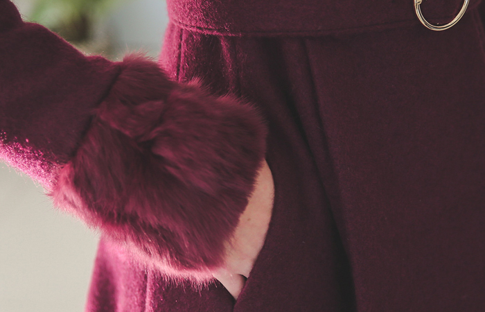 Luxury angora wool coat fur trim