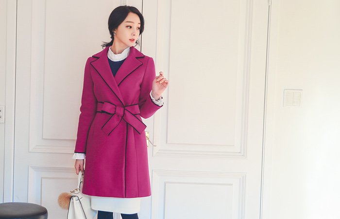 Fringe Trimming Trench wool coat