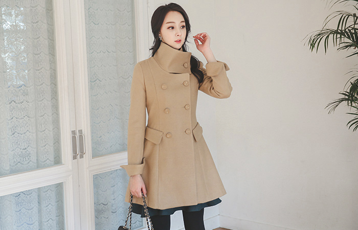 Marion Highneck Double-button Aline Coat