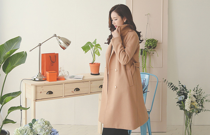 Hilda gold button wool coat Trench