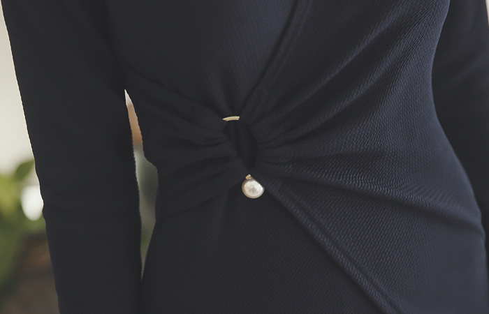 Ruched wrap dress glam pearl ring