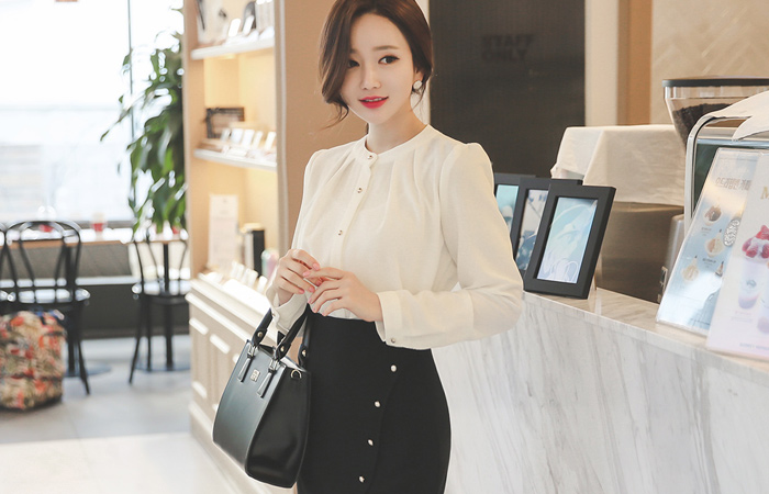 China Gold Ruched Blouse buttons