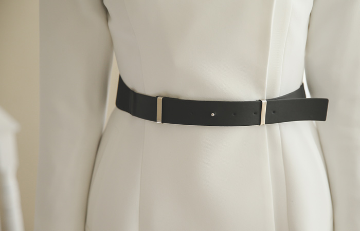 Funnel neck jacket with gold buttons Flare Long Ⅱ