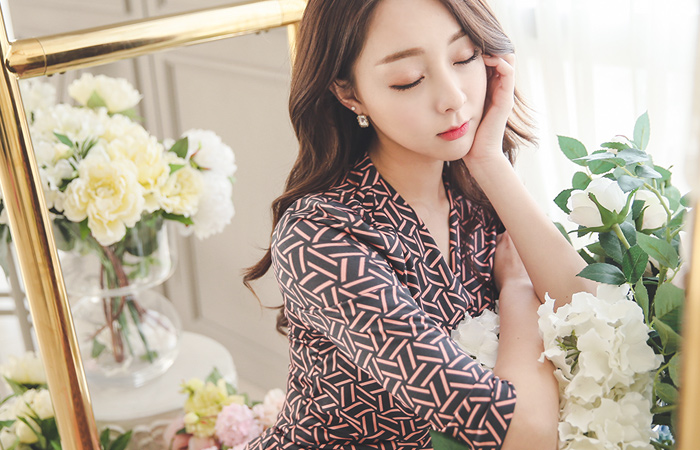 Glossy Geo Ruched Wrap Dress