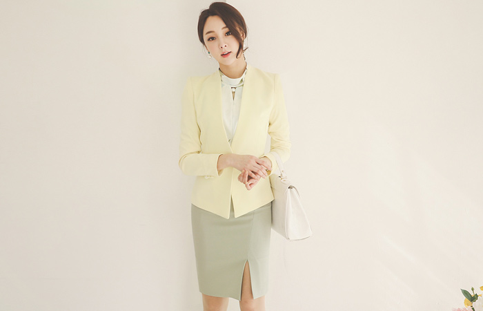One button minimal No collar Jacket (spring)
