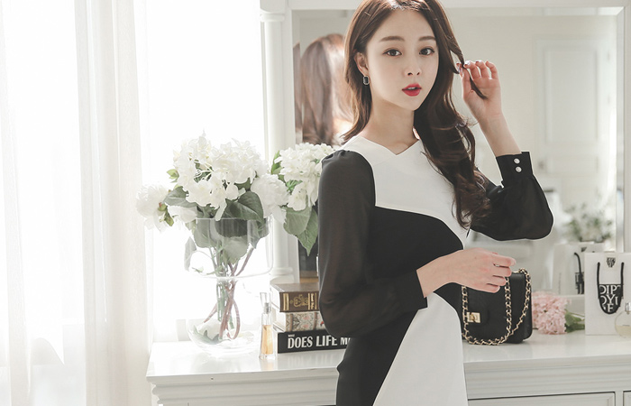 Marion Square neck color combination Dress