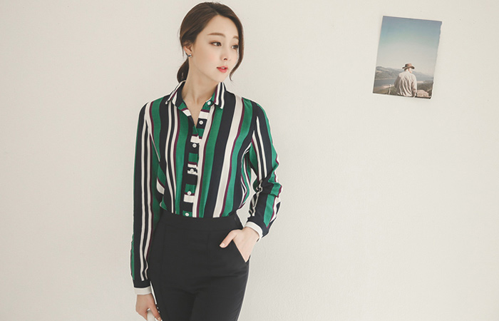 Refine Color Stripe Shirt