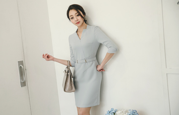 Diffie-stick model V-neck Dress belts