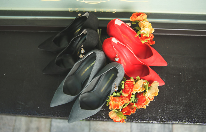 [Models wear30 car - decorated cubic Suede High heel