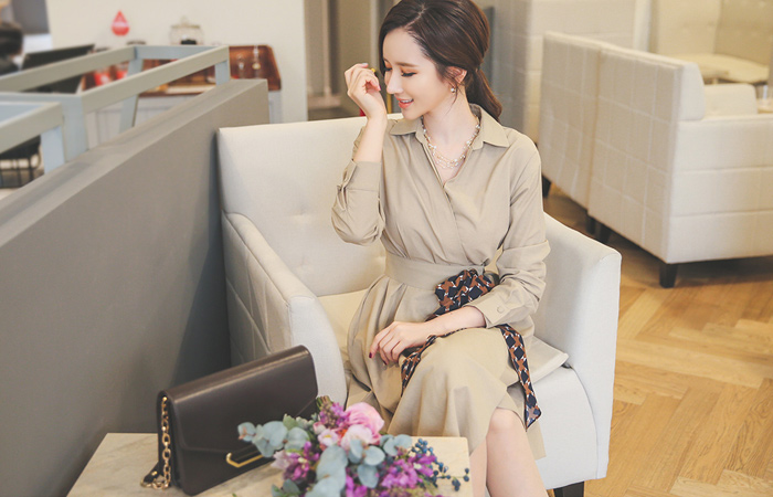 Scarf Ribbon Belt Dress (long sleeve)