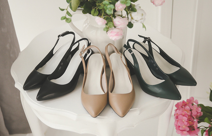 [Models wear35차]블럭힐 band 코팅굽 Sling backs